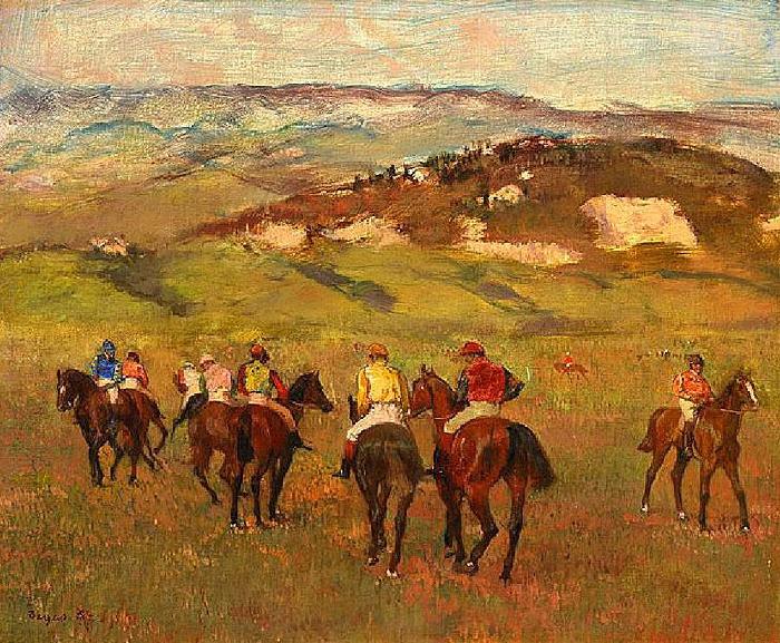 Edgar Degas Jockeys on Horseback before Distant Hills Norge oil painting art